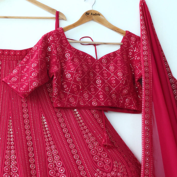 Pink color Mirror & Sequence Thread work Designer Wedding Lehenga Choli For Wedding Function BL1279 1