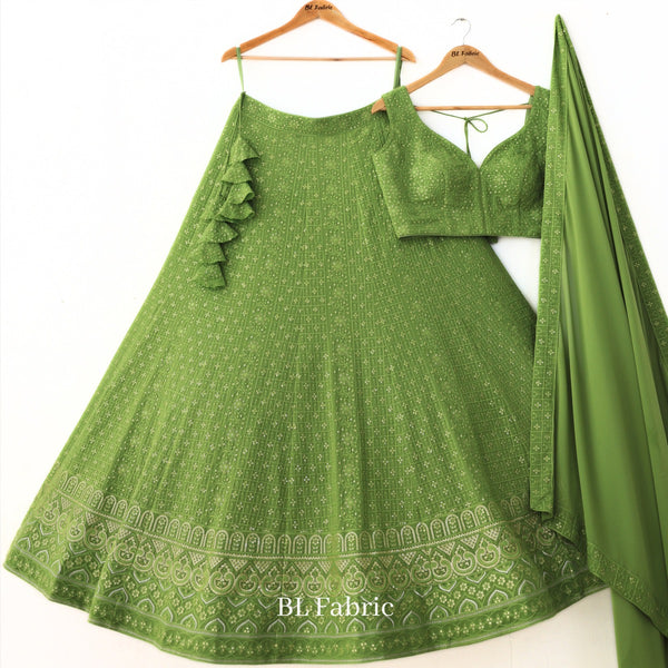 Green color Sequence & Thread work Designer Wedding Lehenga Choli For Wedding Function BL1282