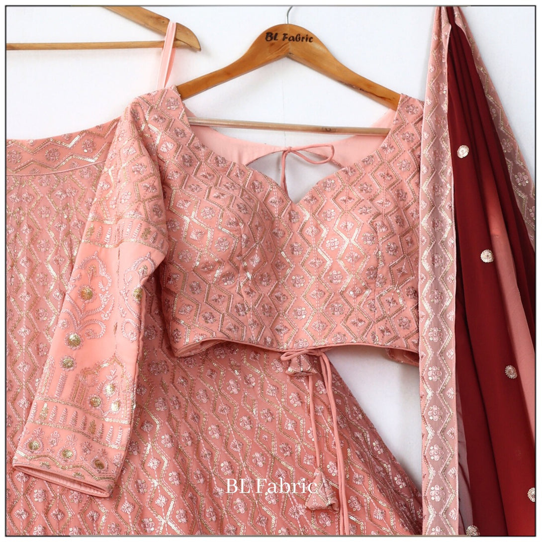 Peach Maroon Shading color Sequence & Thread work Designer Wedding Lehenga Choli BL1290 2