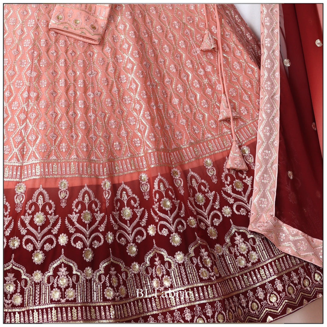 Peach Maroon Shading color Sequence & Thread work Designer Wedding Lehenga Choli BL1290 3