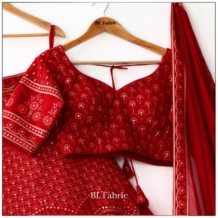 Red color Mirror & Sequence Thread work Designer Wedding Lehenga Choli For Wedding Function BL1296 2