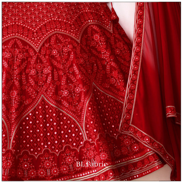 Red color Mirror & Sequence Thread work Designer Wedding Lehenga Choli For Wedding Function BL1296 3
