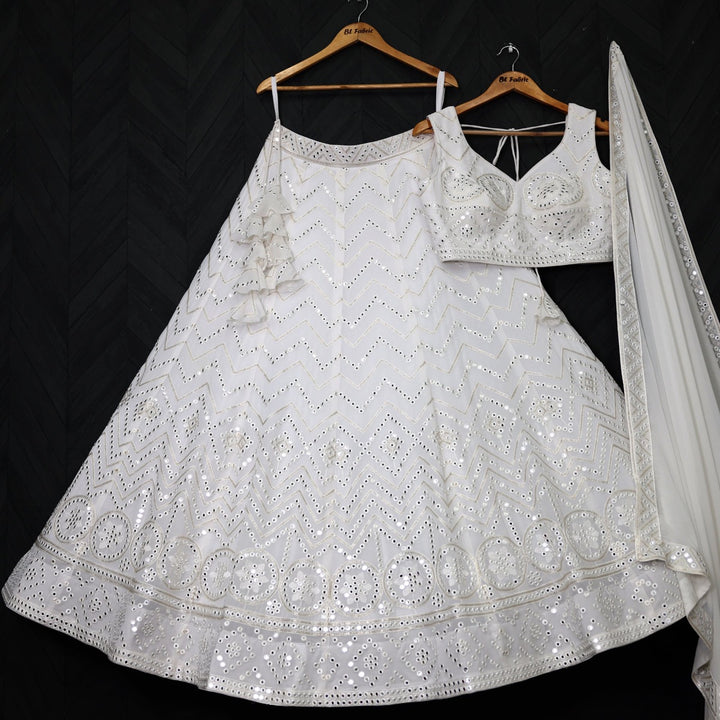 White color Mirror & Sequence Thread work Designer Wedding Lehenga Choli For Wedding Function BL1298