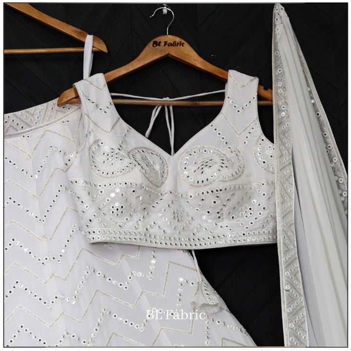 White color Mirror & Sequence Thread work Designer Wedding Lehenga Choli For Wedding Function BL1298 1