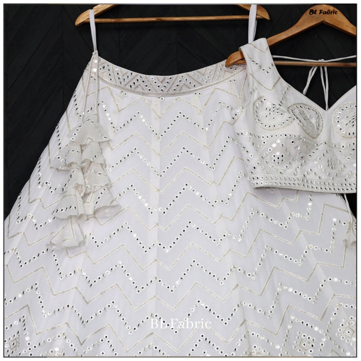 White color Mirror & Sequence Thread work Designer Wedding Lehenga Choli For Wedding Function BL1298 2