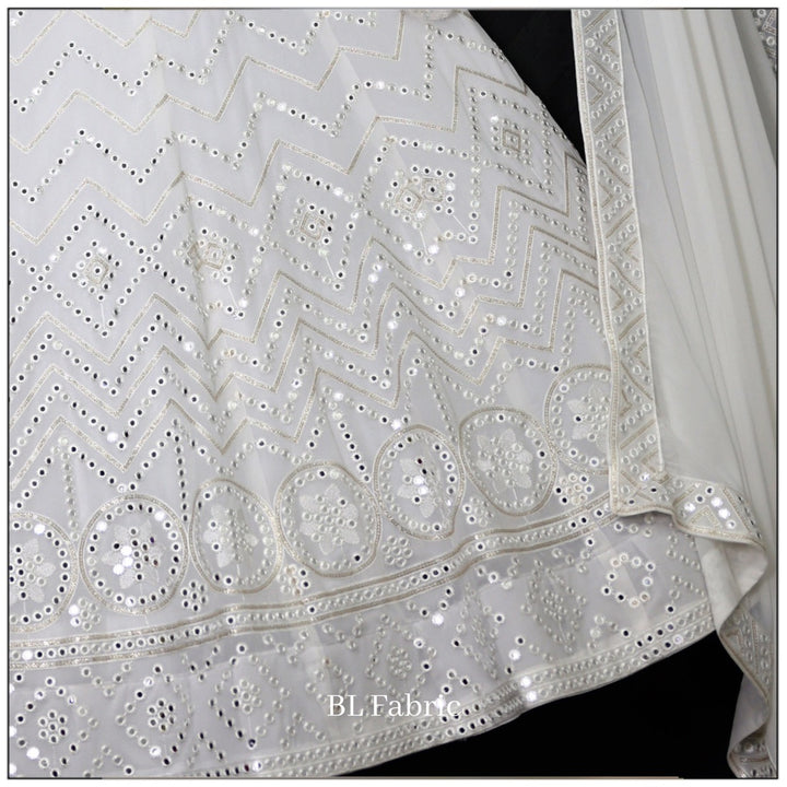 White color Mirror & Sequence Thread work Designer Wedding Lehenga Choli For Wedding Function BL1298 3