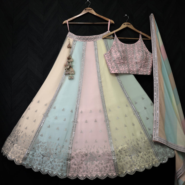 Multi color Mirror & Sequence Thread work Designer Wedding Lehenga Choli For Haldi, Mehendi & Wedding Function BL1299 