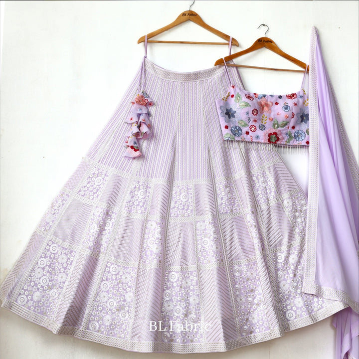 Light Purple color Sequence Embroidery work Designer Wedding Lehenga C – BL  Fabric