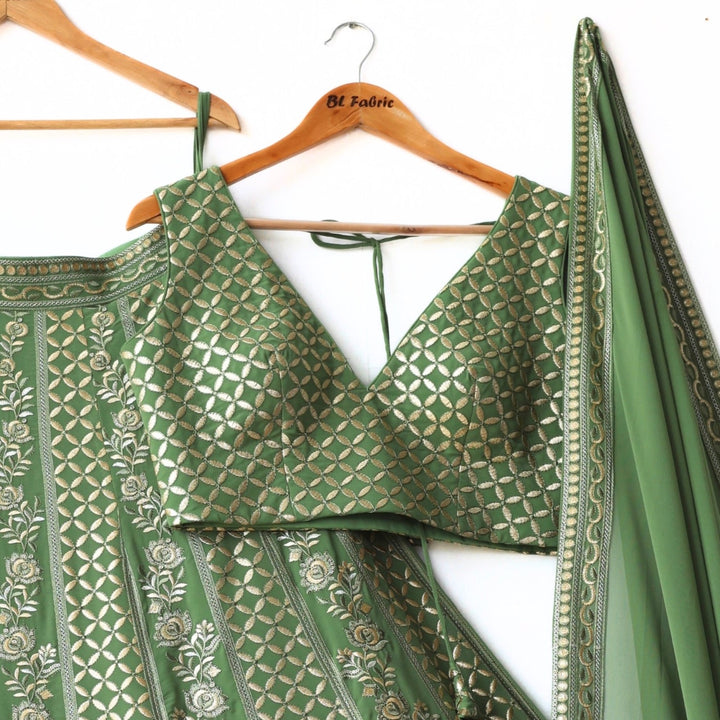 Green color Sequence & Zari Embroidery work Designer Wedding Lehenga Choli BL1309 2
