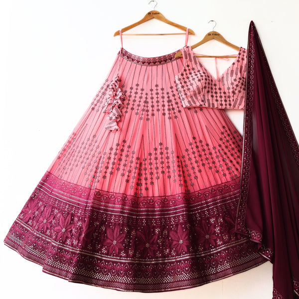 Shadding Pink color Sequence & Embroidery work Designer Faux Georgette Lehenga choli BL1315