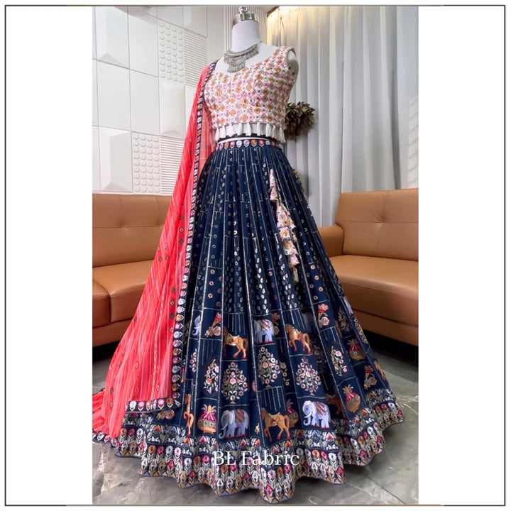 Blue color Sequence Embroidery work Designer Lehenga Choli for Any Function BL1240 12