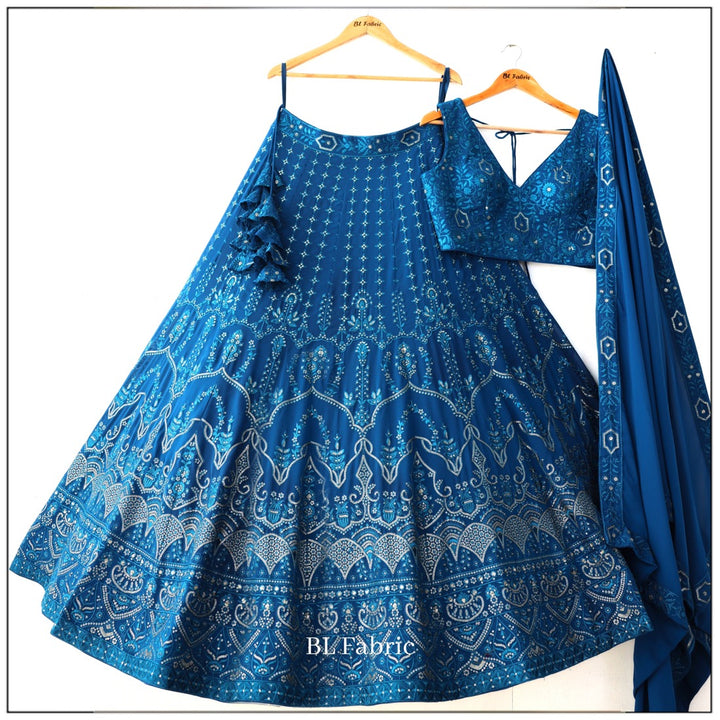 Blue color Sequence & Thread Embroidery work Designer Wedding Lehenga Choli BL1321 1