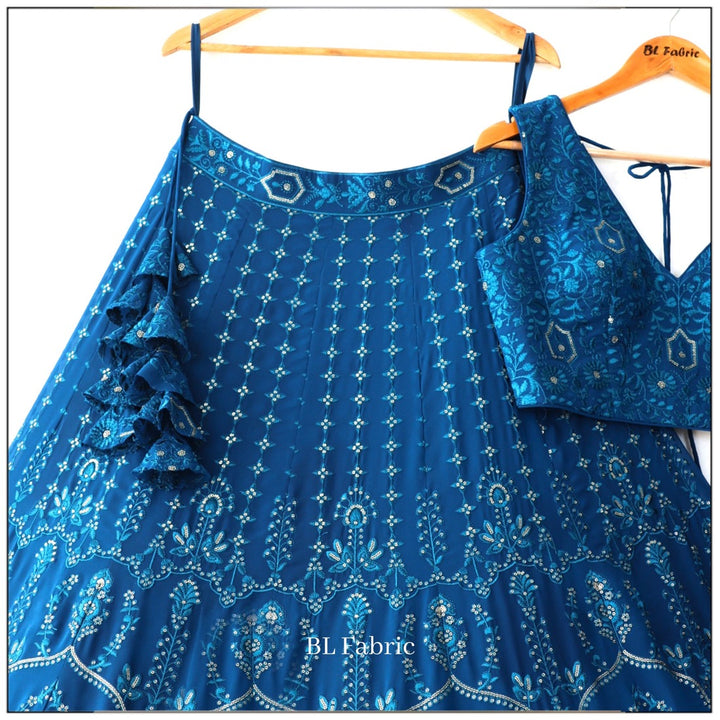 Blue color Sequence & Thread Embroidery work Designer Wedding Lehenga Choli BL1321 3