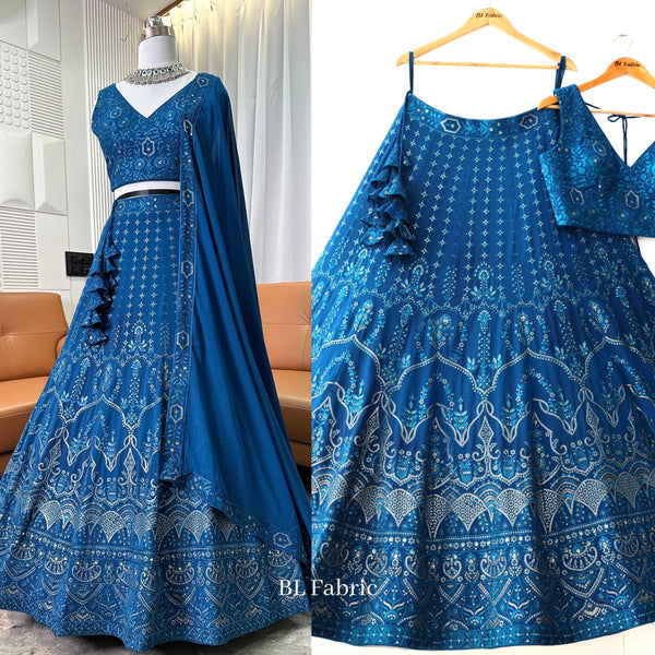 Blue color Sequence & Thread Embroidery work Designer Wedding Lehenga Choli BL1321