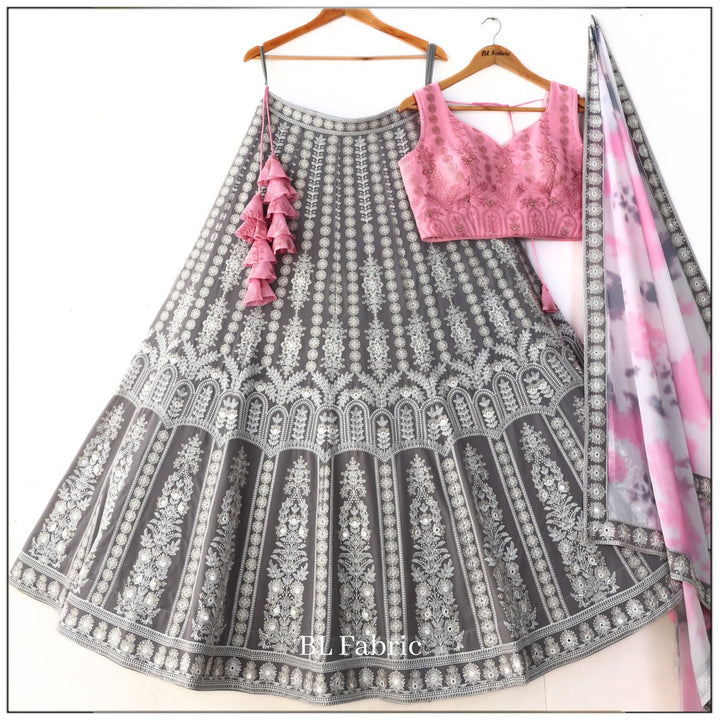 Grey Pink color Sequence & Mirror Embroidery work Designer Wedding Lehenga Choli BL1322 1