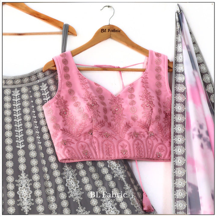 Grey Pink color Sequence & Mirror Embroidery work Designer Wedding Lehenga Choli BL1322 2