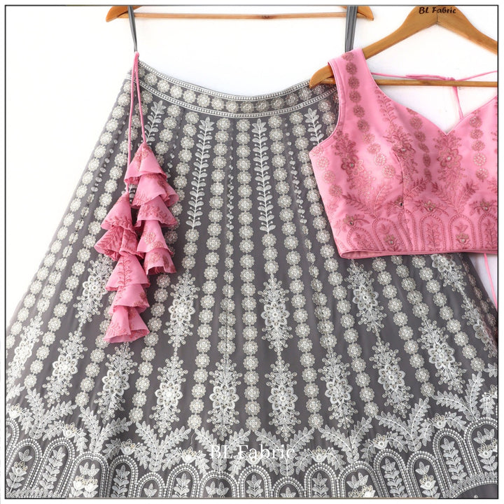 Grey Pink color Sequence & Mirror Embroidery work Designer Wedding Lehenga Choli BL1322 3