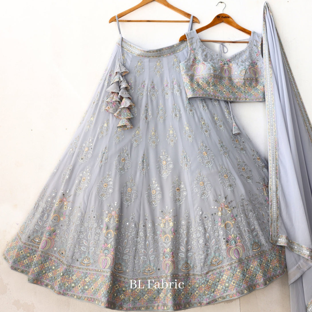 Grey color Sequence & Mirror Embroidery work Designer Wedding Lehenga Choli BL1323 