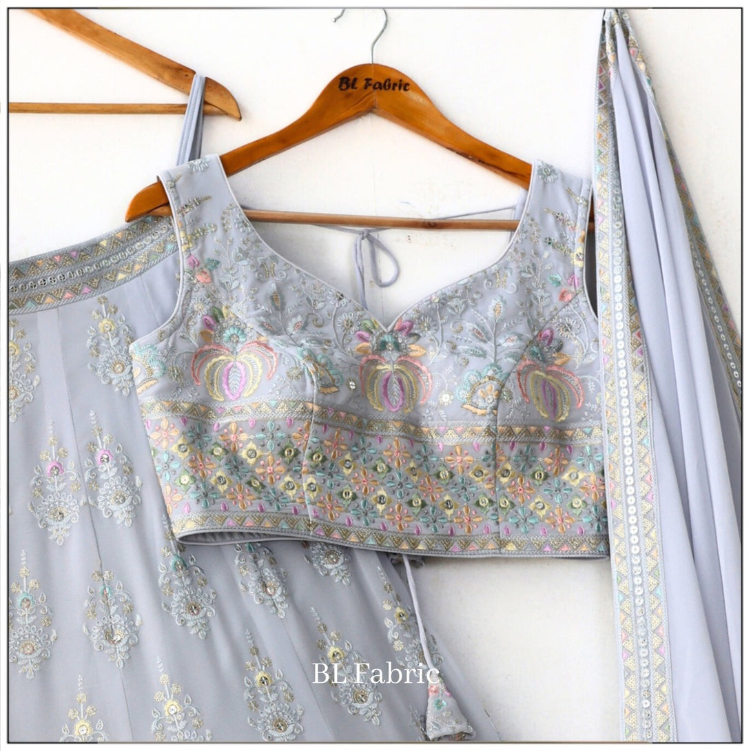 Grey color Sequence & Mirror Embroidery work Designer Wedding Lehenga Choli BL1323 1