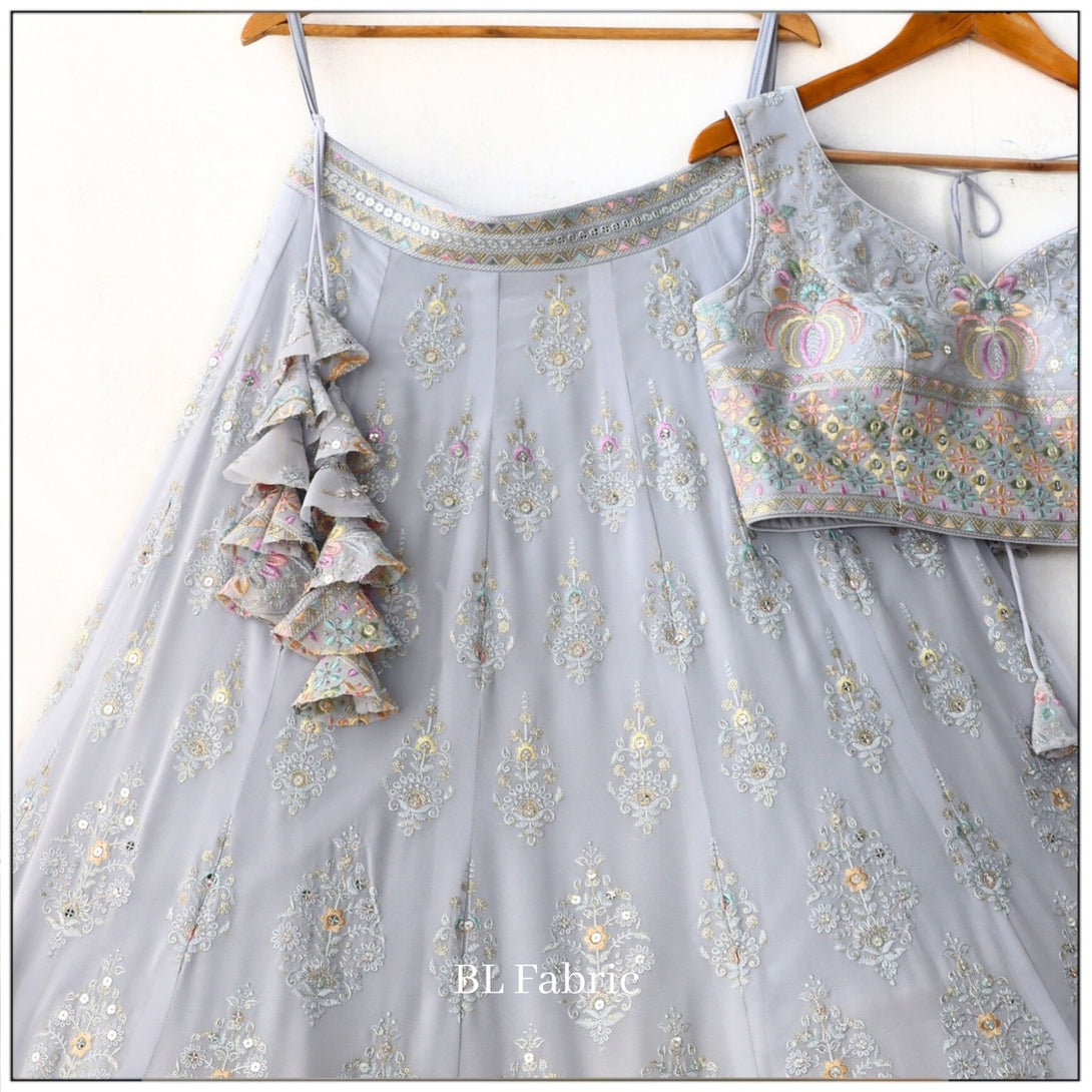 Grey color Sequence & Mirror Embroidery work Designer Wedding Lehenga Choli BL1323 2