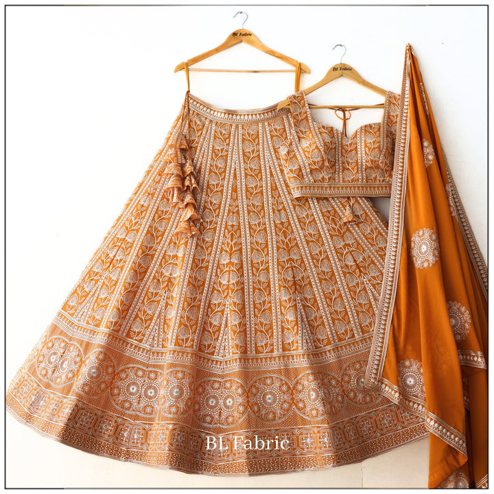 Orange color Sequence & Thread Embroidery work Designer Wedding Lehenga Choli BL1324 2
