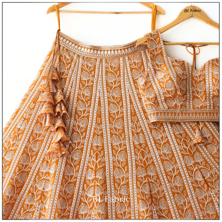 Orange color Sequence & Thread Embroidery work Designer Wedding Lehenga Choli BL1324 4