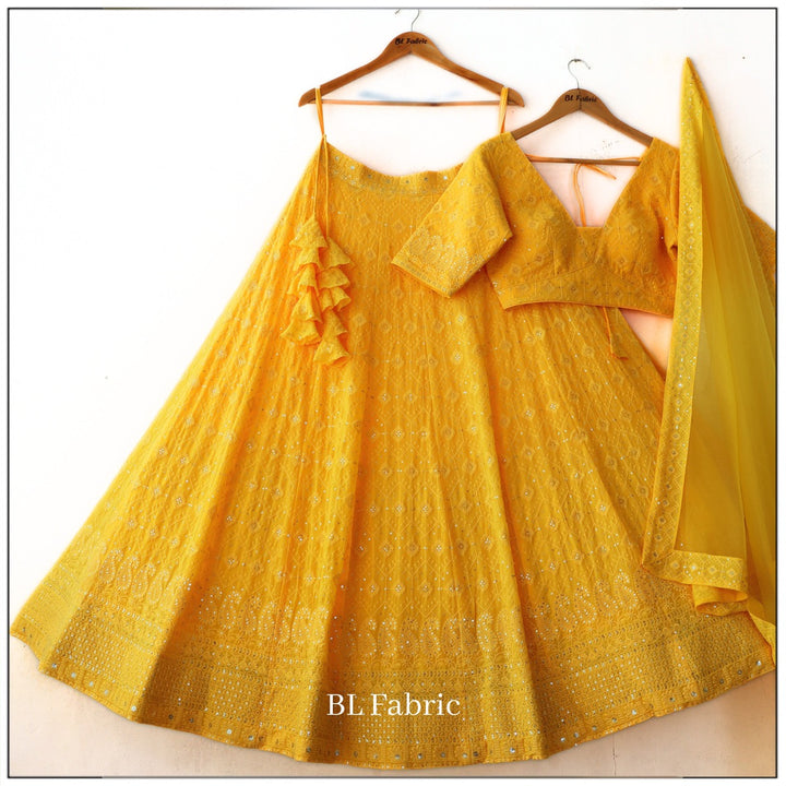 Yellow color Sequence Embroidery work Designer Lehenga choli for Wedding Function BL1338 1