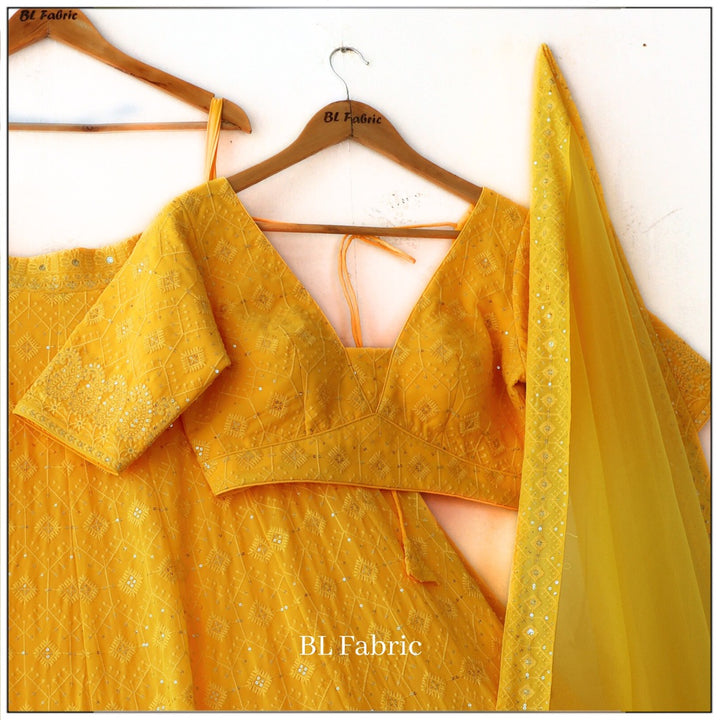 Yellow color Sequence Embroidery work Designer Lehenga choli for Wedding Function BL1338 2