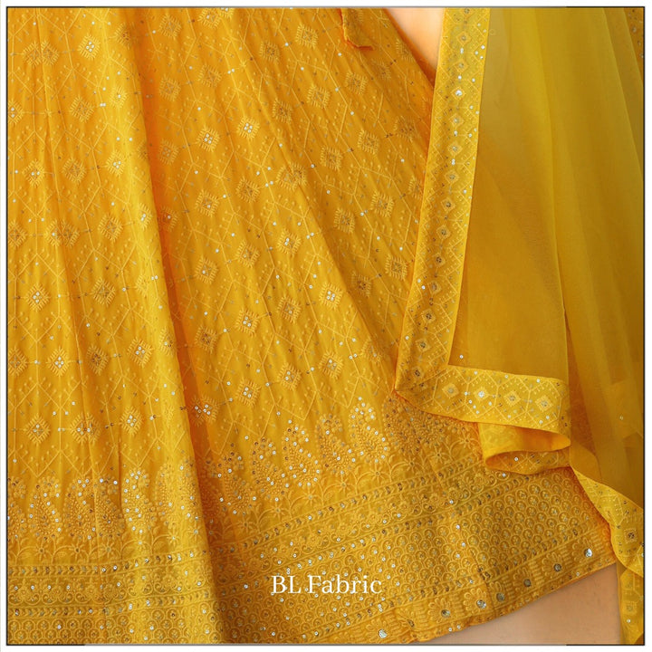 Yellow color Sequence Embroidery work Designer Lehenga choli for Wedding Function BL1338 4