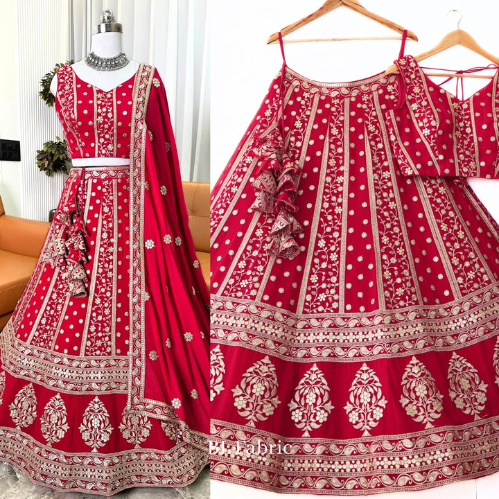Dark Red color Sequence Zari work Designer Wedding Lehenga Choli For Wedding Function BL1341