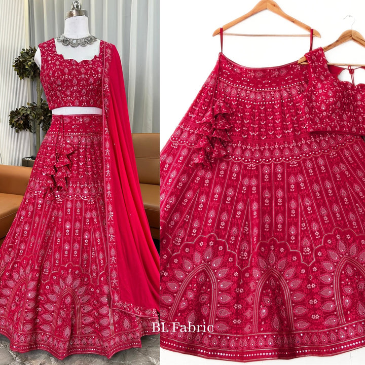 Pink color Mirror & Thread work Designer Wedding Lehenga Choli For Wedding Function BL1344