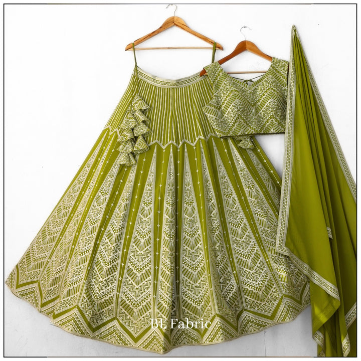 Mehendi Green color Sequence & Thread Embroidery work Designer Wedding Lehenga Choli BL1345 1