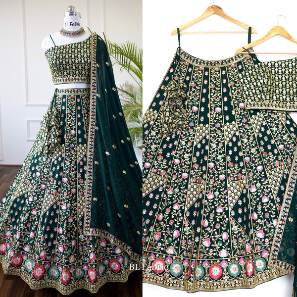 Green color Sequence Thread work Designer Wedding Lehenga Choli For Wedding Function BL1408 