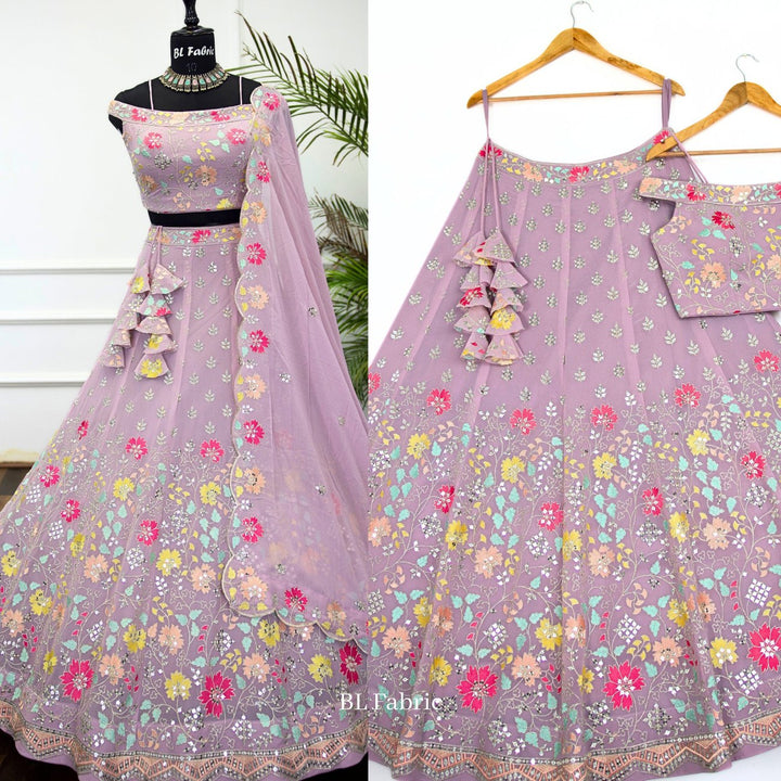 Light Purple color Sequence Embroidery work Designer Lehenga Choli for Wedding Function BL1427