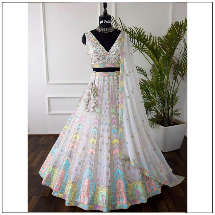 White color Designer Sequence Embroidery work Lehenga choli for Wedding Function BL1428 1