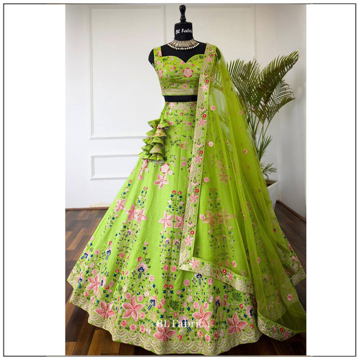 Green color Designer Sequence Embroidery work Lehenga choli for Wedding Function BL1429 1