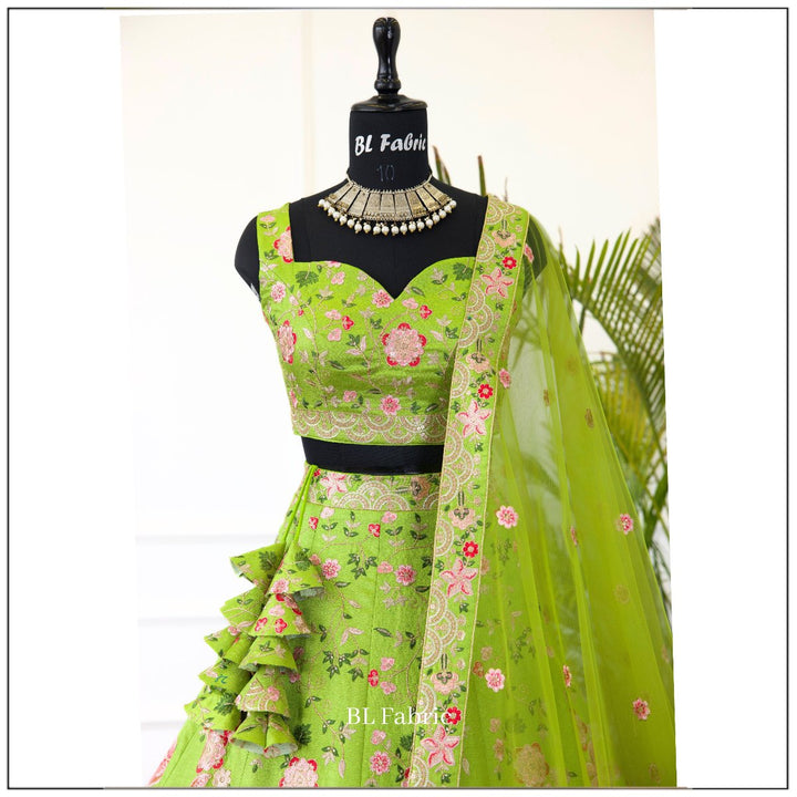 Green color Designer Sequence Embroidery work Lehenga choli for Wedding Function BL1429 2