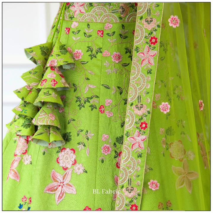 Green color Designer Sequence Embroidery work Lehenga choli for Wedding Function BL1429 3