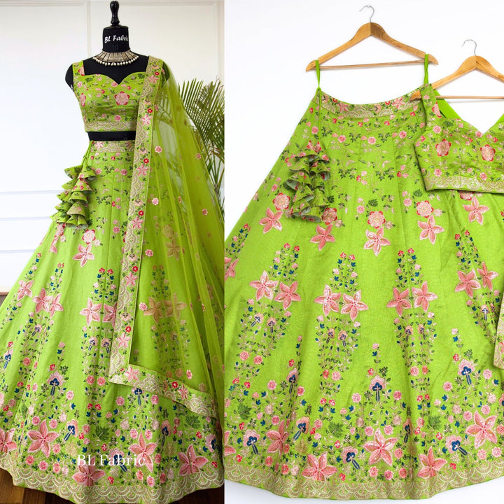 Green color Designer Sequence Embroidery work Lehenga choli for Wedding Function BL1429