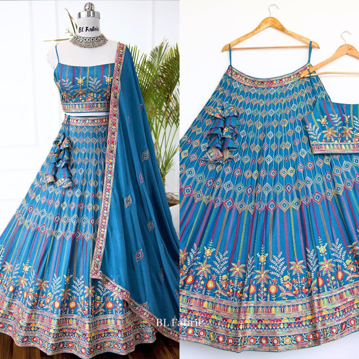 FIrozi color Designer Sequence Embroidery work Lehenga choli for Wedding Function BL1430