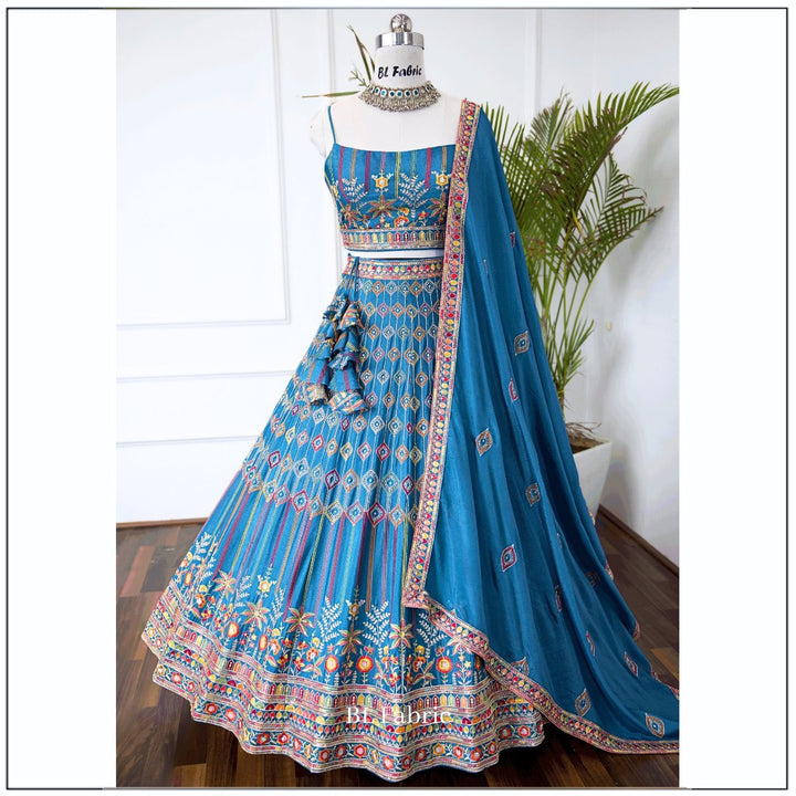 FIrozi color Designer Sequence Embroidery work Lehenga choli for Wedding Function BL1430 1