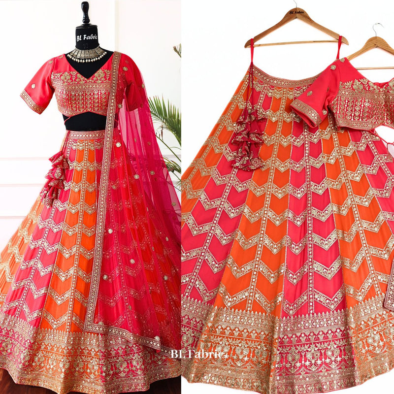 orange and pink combination dress material Pink With Orange Color Double Layer Anarkali Gown  RangVastra.com