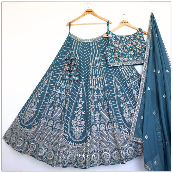 Light Blue color Embroidery & Sequence work Designer Lehenga Choli for Wedding Function BL1452 4