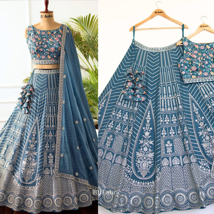 Light Blue color Embroidery & Sequence work Designer Lehenga Choli for Wedding Function BL1452 3