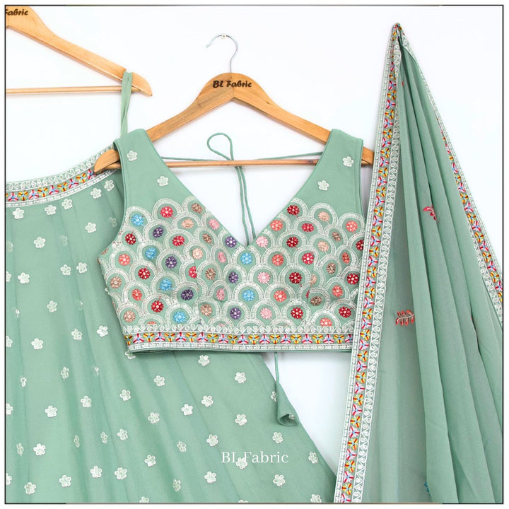 Light Green color Designer Sequence Embroidery work Lehenga choli for Wedding Function BL1449 6