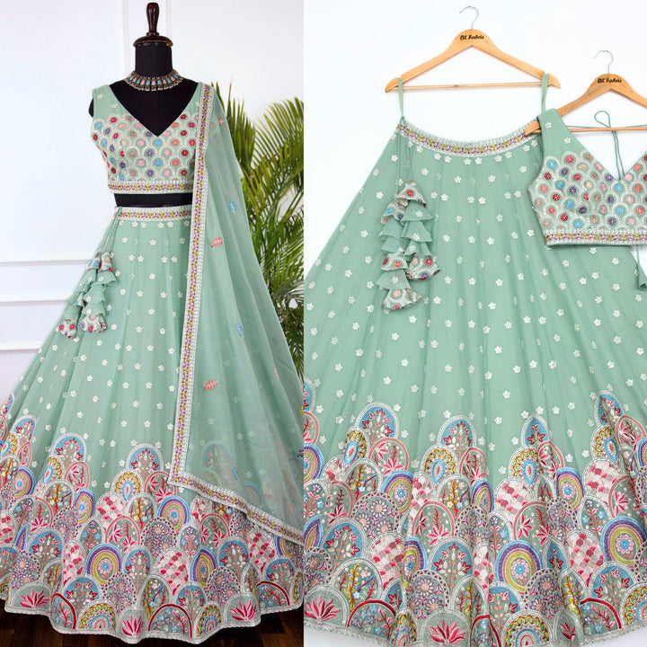 Light Green color Designer Sequence Embroidery work Lehenga choli for Wedding Function BL1449 4