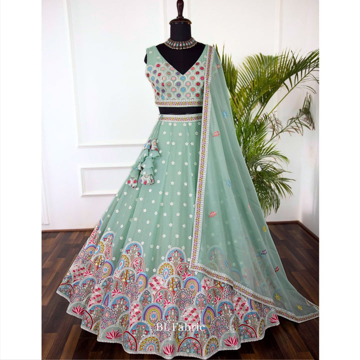 Light Green color Designer Sequence Embroidery work Lehenga choli for Wedding Function BL1449