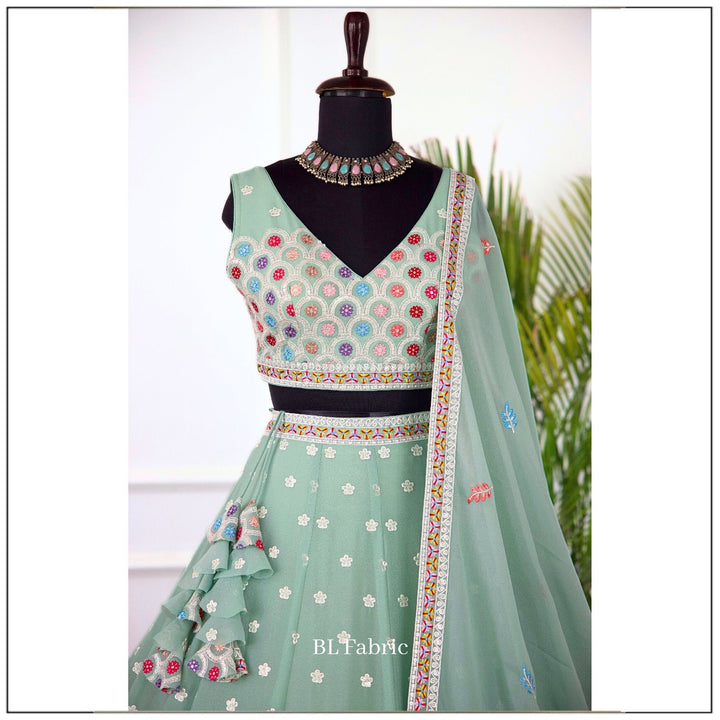 Light Green color Designer Sequence Embroidery work Lehenga choli for Wedding Function BL1449 1