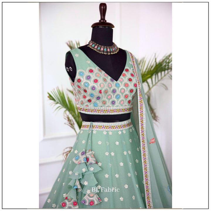 Light Green color Designer Sequence Embroidery work Lehenga choli for Wedding Function BL1449 2