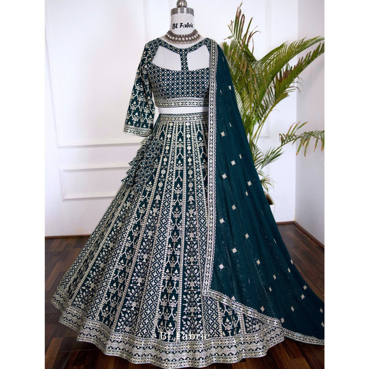 Green color Embroidery & Sequence work Designer Lehenga Choli for Wedding Function BL1457 